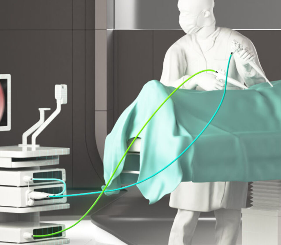 Closeup of endoscopic treatment with highlighted cables