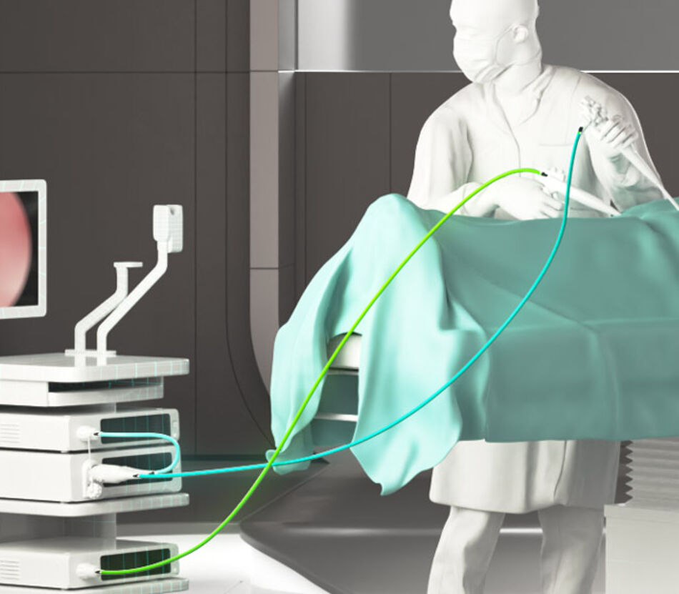 Closeup of endoscopic treatment with highlighted cables