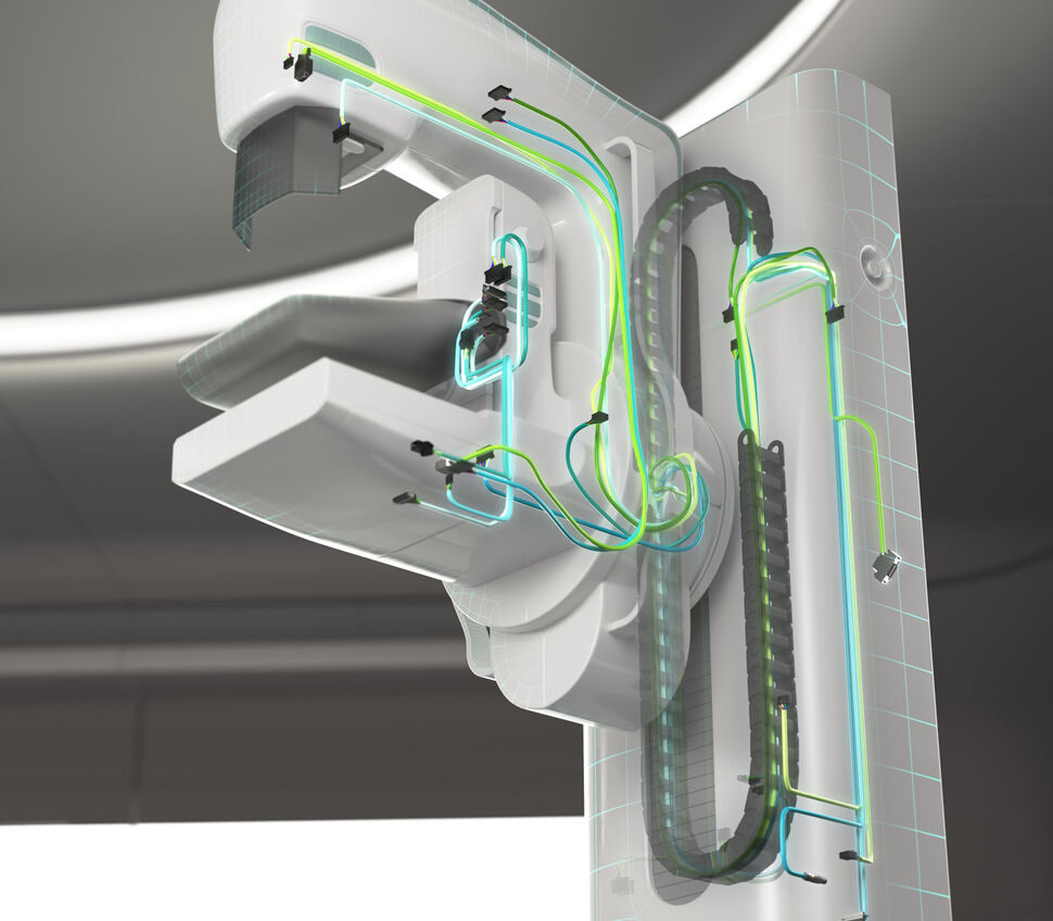 Closeup of Mammography device with indicated cabling inside