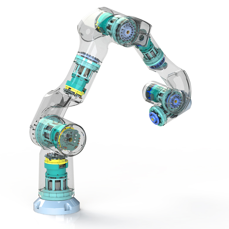 Inner perspective of a modular PULSAR medical robot showing different joints and built-in controllers
